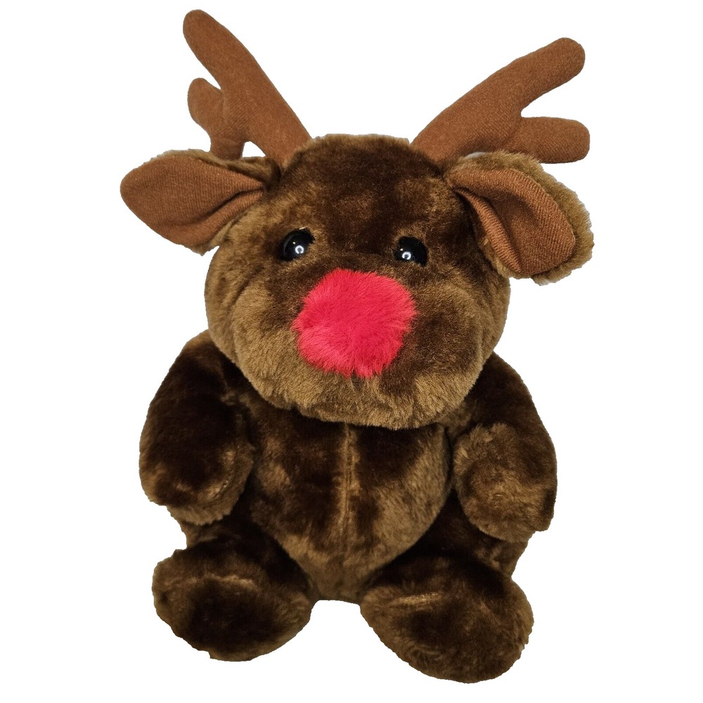 Brown Reindeer Plush Bon Ton Red Nose Velvety Soft Stuffed Animal Toy 12" 1990